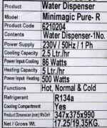 Voltas Water Dispenser Floor Model With Cooling Cabinate (Mini Magic Pure R) - Image 9